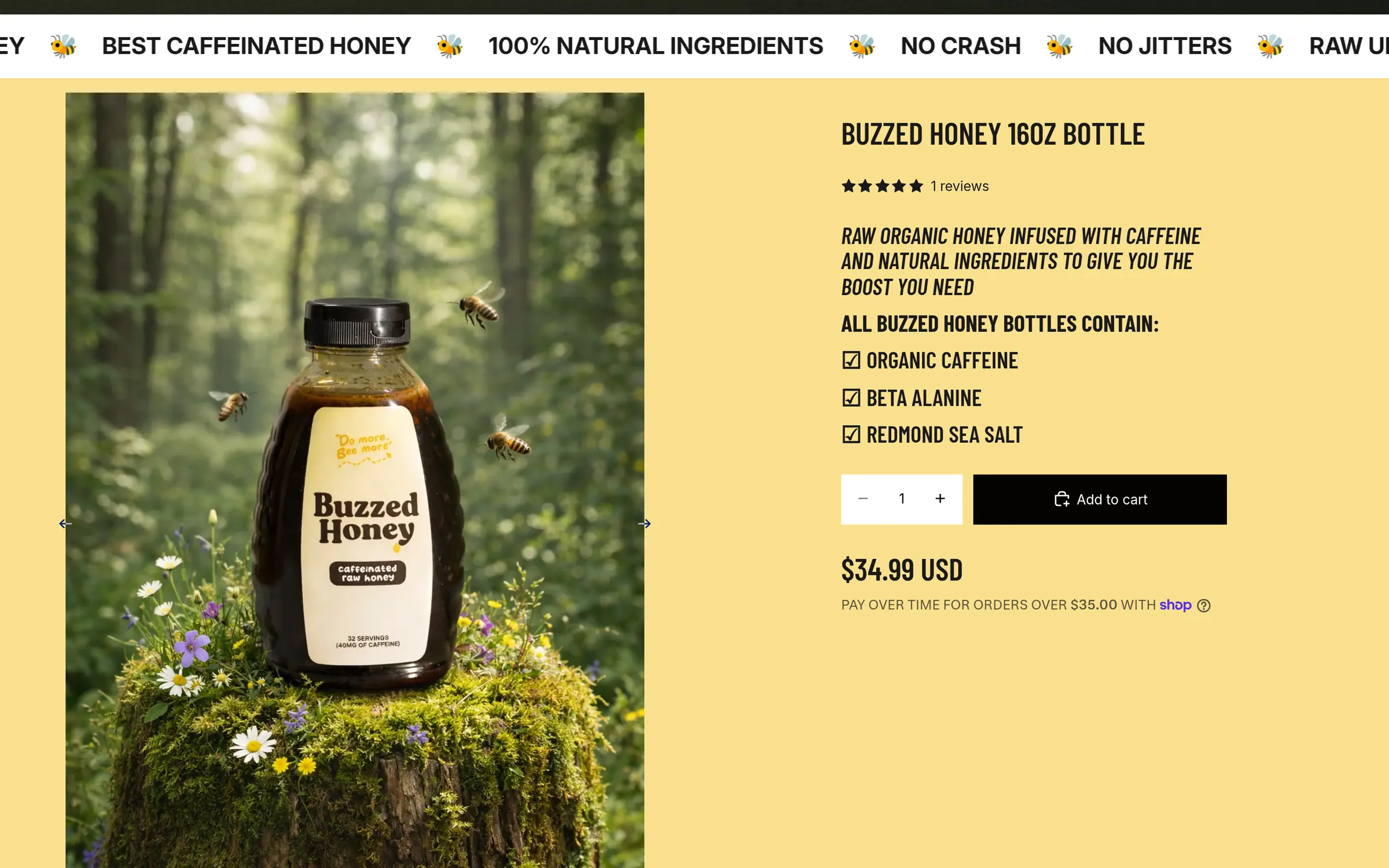 Product section for the 16 oz bottle with ingredients, price and Add to cart