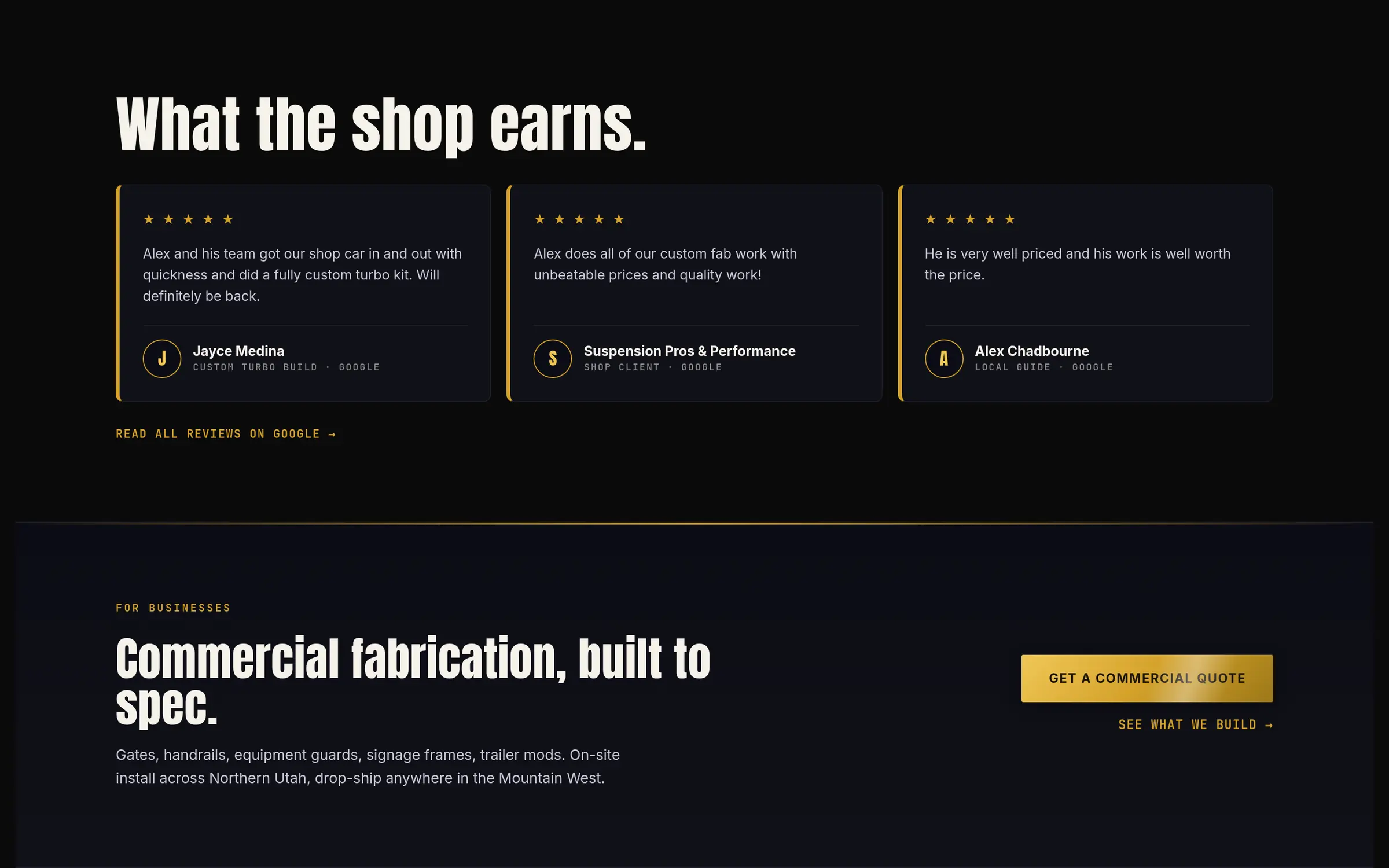 Customer reviews and the commercial fabrication section