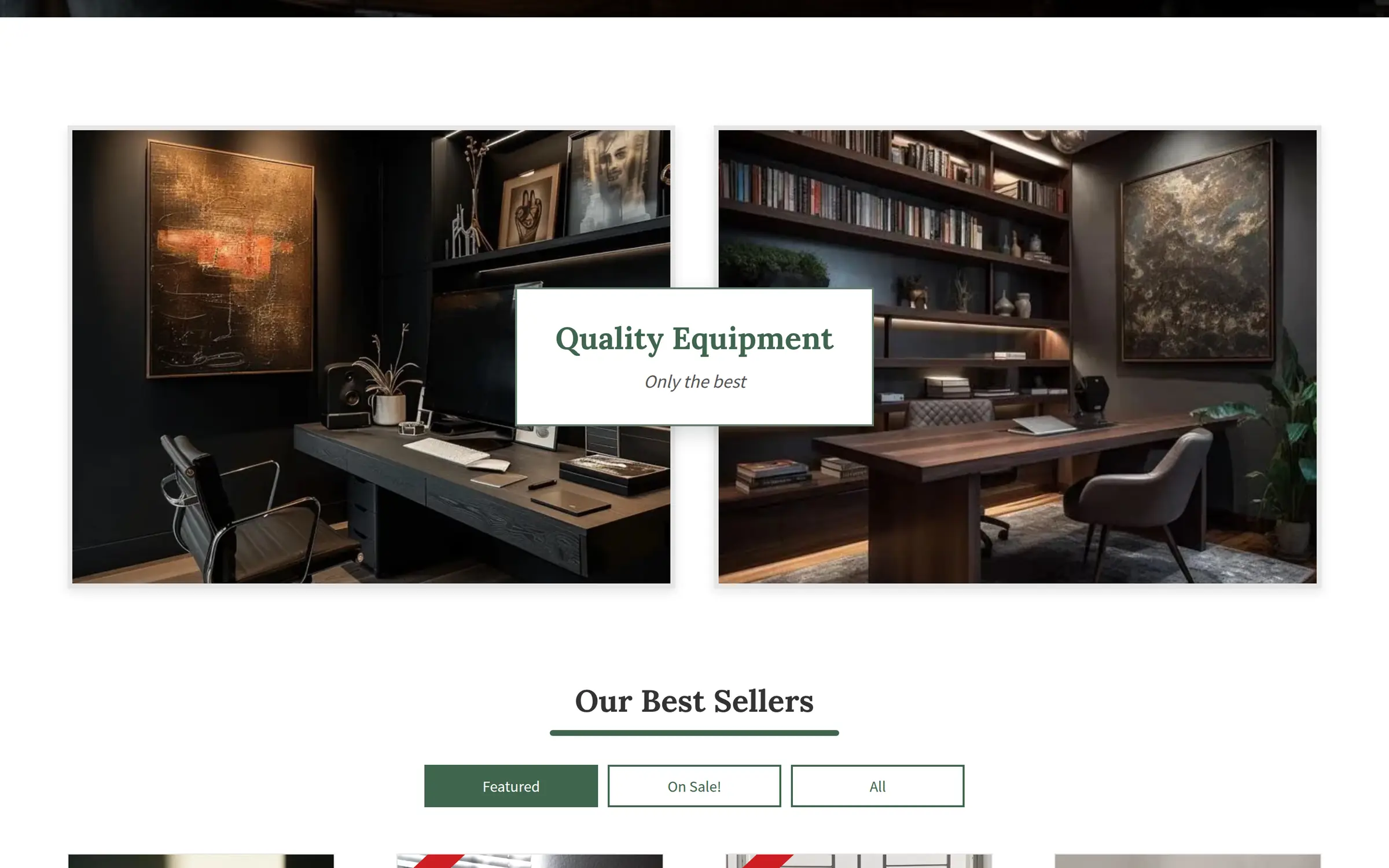 Quality Equipment feature with two styled home office photos